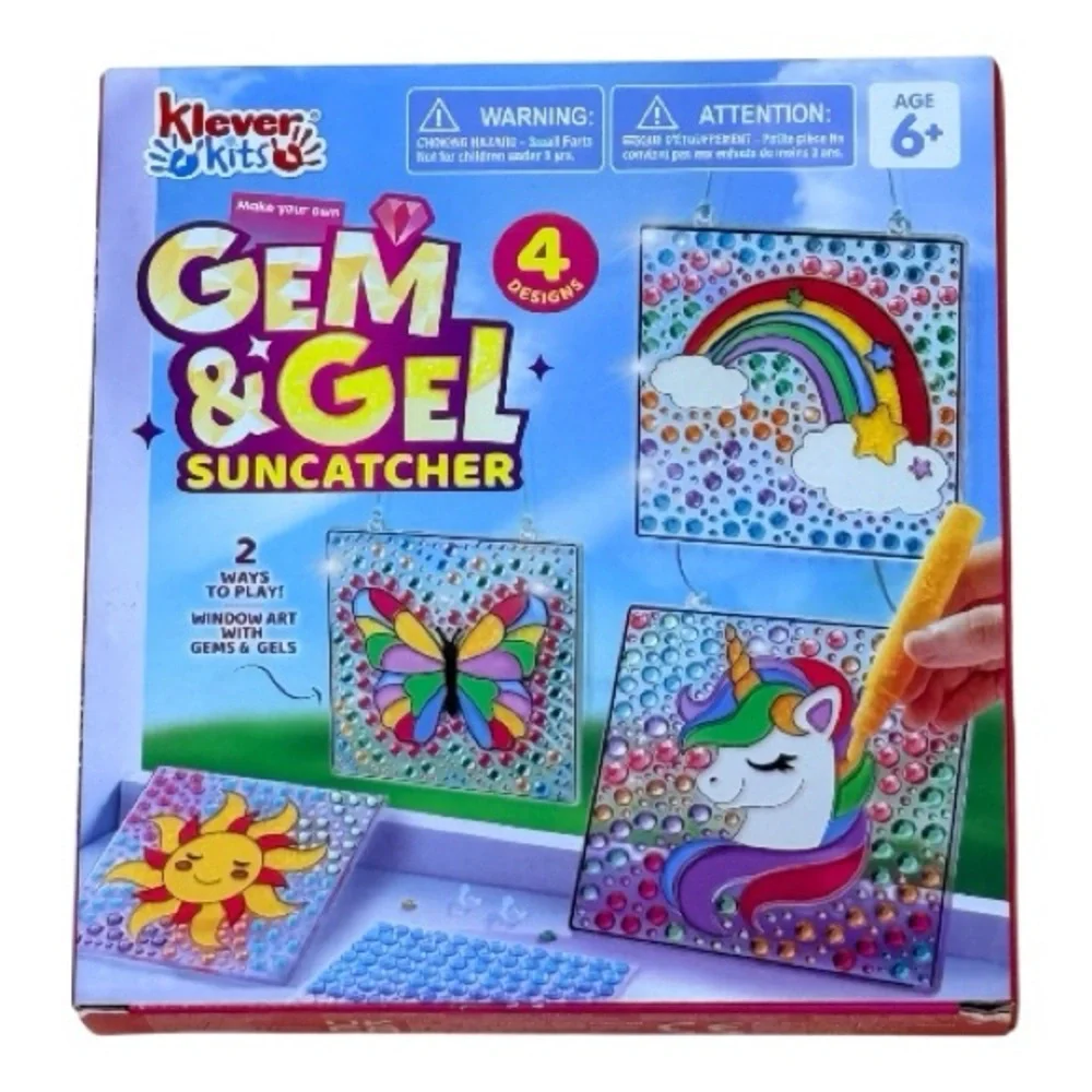 Klever Kits Gem & Gel Suncatcher Craft Kit | 4 Designs | Ages 6+ | New in Box